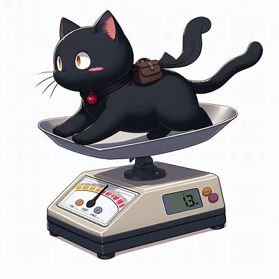 体重計に乗る黒猫